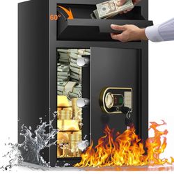 Large Fireproof Drop Safe Box for Business, Anti-Theft Cash Drop Safe with Slot & Combination Lock, Heavy Duty Depository Slot Safes for Home Business