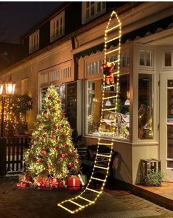Christmas Lights Outdoor, 10ft Christmas Decorative Ladder Lights with Santa Claus, LED Christmas Lights for Porch, Window, Xmas Tree Decorations (War