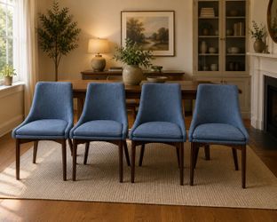 Set of 4 Mid-Century Modern Blue Upholstered Dining Chairs