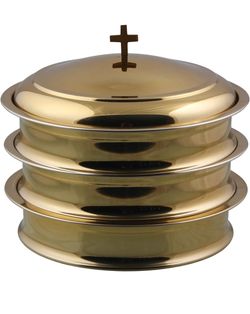 Communion Ware 3 Holy Wine Serving Trays with A Cover - Stainless Steel (Brass/Gold Shiny)