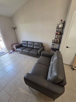 New Gray genuine Leather Sofa Set – 2 Pieces