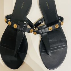 Versace Leather Thong Slides Sz 39