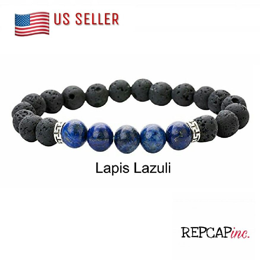 Men's Lava Stone Bracelet With Lapis Lazuli Stone