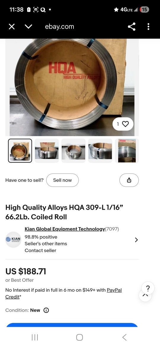 High Quality Alloys 309-1/16 66.2lb  Coiold Roll 