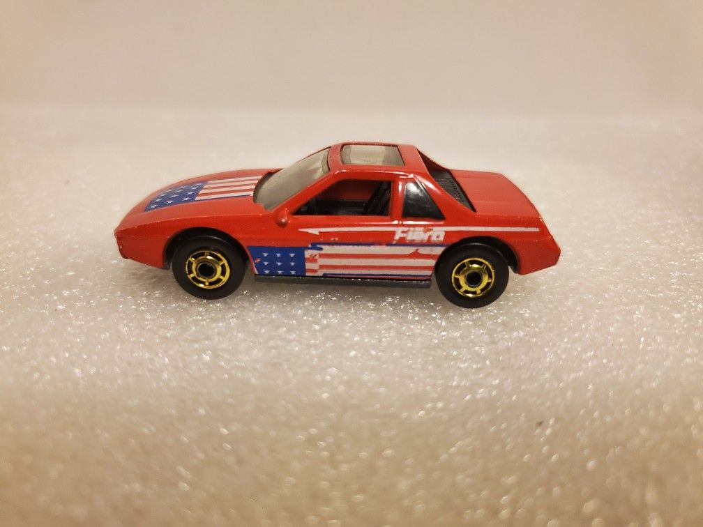 1984 Mattel Hot Wheels The Hot Ones Red Fiero 2M4 Flag on Hood, Gold Rims