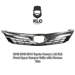 2012 2013 2014 Toyota Camry L LE XLE Front Upper Bumper Grille with Chrome Trim