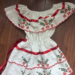 Girls Dress -white With Flower Print - 4T