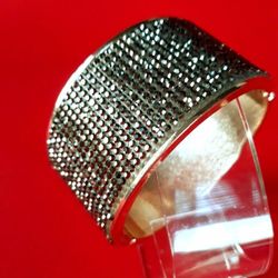 Fancy Gold Silver Sparkling Black Gemstones Cuff