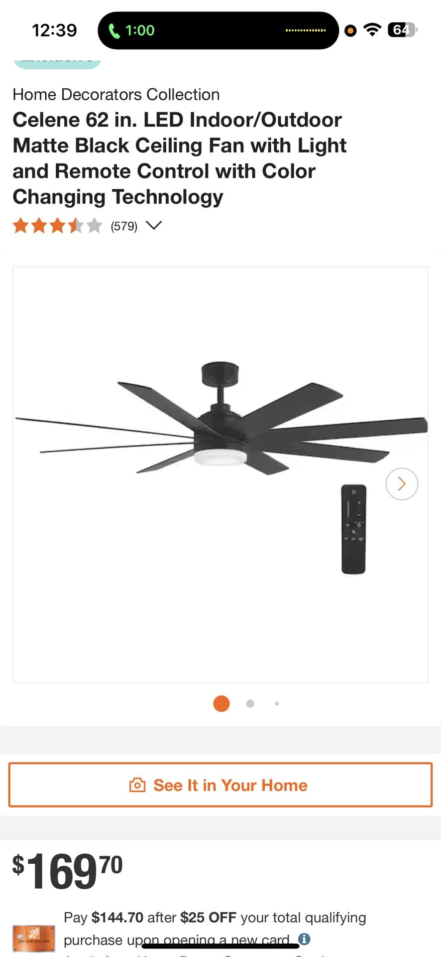 62 in. Matte Black Integrated LED 6-Speed Color Changing Indoor Ceiling Fan with Light and Remote