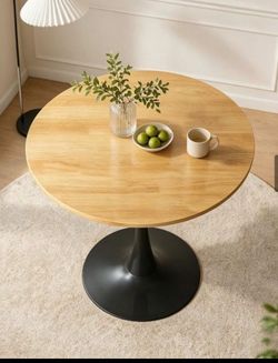 Natural Wood Round Tulip Dining Table with MDF Top - Size: 29.1"Hx23.6"W