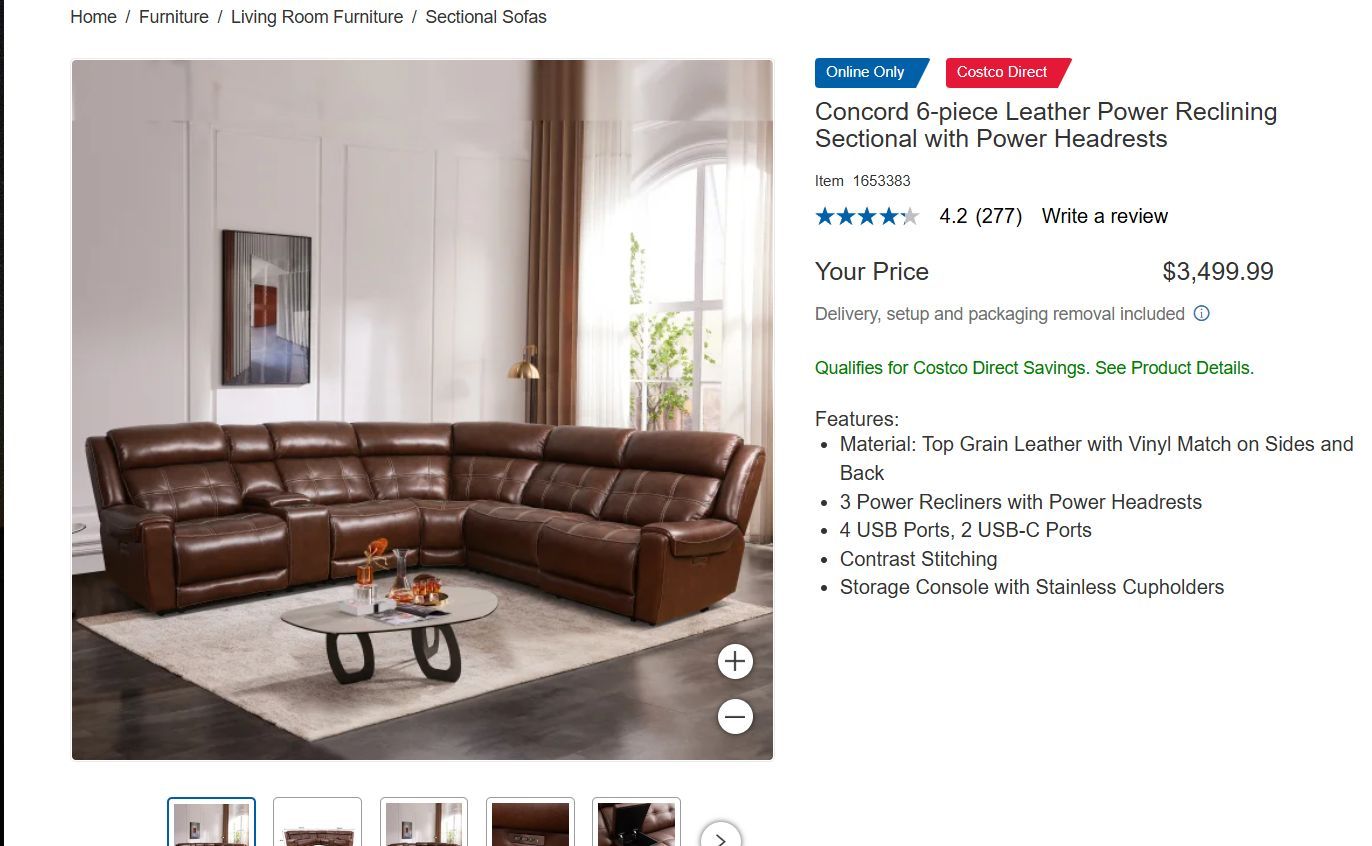 Concord 6-piece Leather Power Reclining Sectional with Power Headrests
