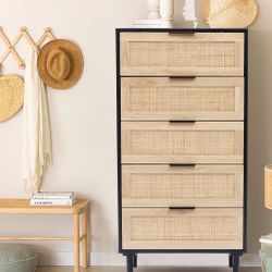 5-Drawer Black and Natural Wood Chest of Drawers 47.2 in. x 23.6 in. x 15.7 in. If1633
