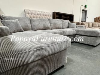 NEW Light Gray Plush Fabric Sectional Sofa STORAGE OTTOMAN Couch Chaise Set Modern Discount Furniture Ashley Style Designer BIG SALE Gray Black Beige