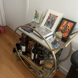 Gold Bar Cart with Glass Shelves
