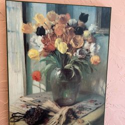 Tulips painting frame vintage inspired 
