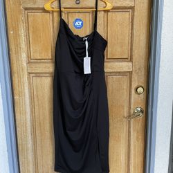 Grace Karin Black Ruched Midi Dress Spaghetti Strap Bodycon Cocktail Party L