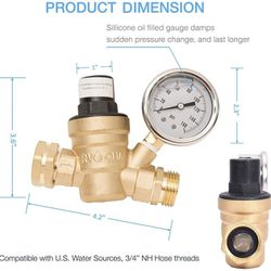 M11-45PSI Water Pressure Regulator for RV Camper-Brass Lead-Free Adjustable RV Water Pressure Reducer with 160 PSI Gauge and Inlet Stainless Screen