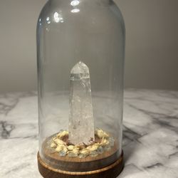Clear Quartz W/ Inclusions Stone Handmade Display Flowers Dome Glass Cloche 