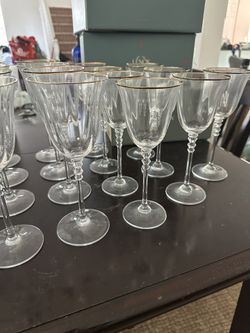 Mikasa Sonata Gold Rimmed Water Goblet And Wine Glasses
