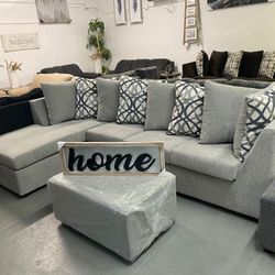 Grey Sectional With Ottoman !!new In Stock!!