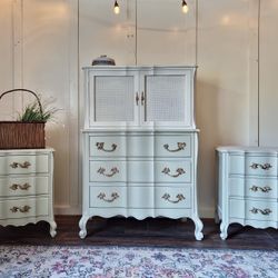 Vintage Wicker Accented French Provincial Bedroom Set | Available for Customization