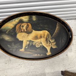 Antique English Regency Toleware Cavalier King Charles Spaniel Tray
