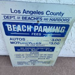 Vintage BEACH PARKING Metal SIGN LA County 
