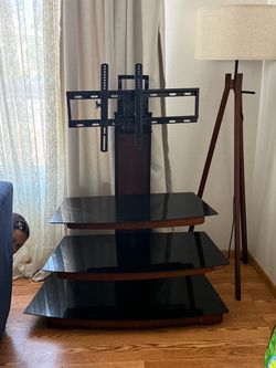 3-Tier Glass TV Stand with Built-In TV Mount, Fits 50" TV