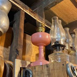 Antique hurricane lamp, Aladdin