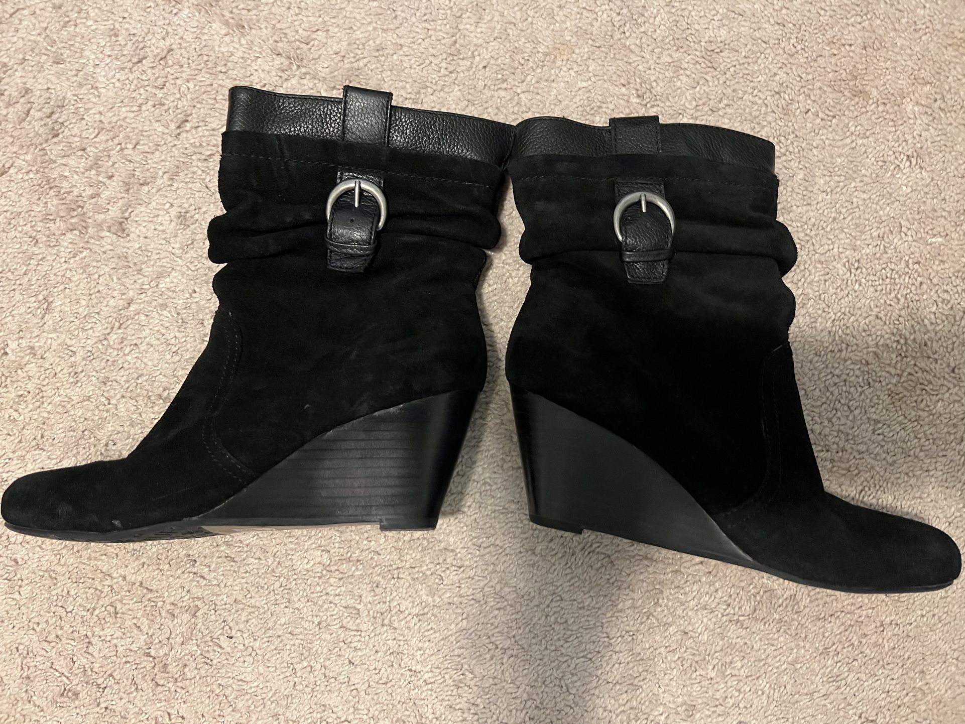 Black Faux Suede Wedge bootie Size 8 1/2 M