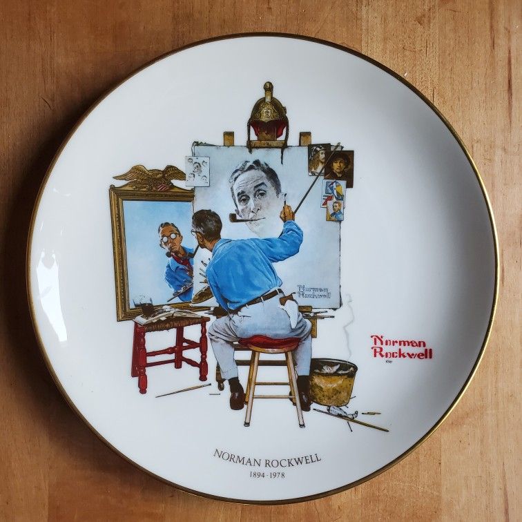 Norman Rockwell "Triple Self Portrait" Saturday Evening Post Gorham Collector Plate, 9.75 inches