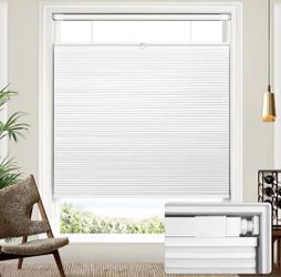 Lazblinds No Drill TDBU Cellular Shades, 30.5" W x 64" H, White/blackout