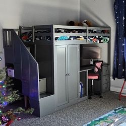 Kids Loft Bed With Desk And Cabinet