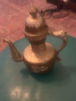 Two for Tea and Tea for Two; Vintage Made in India Vintage Ceremonial Copper and Pewter Teapot w/Small Ding on Side: