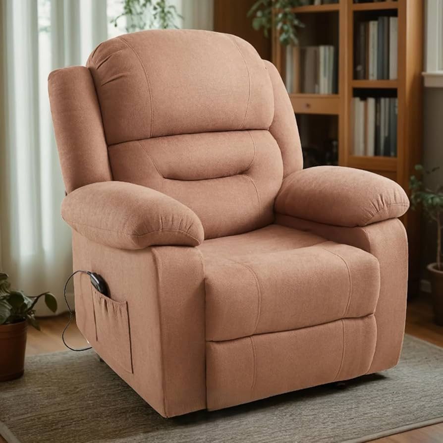 Jocisland Rocker Recliner Chair for Adults, 360°Swivel Nursery Reclining Glider with Side Pocket, Overstuffed Fabric Manual Single Sofa for Living Roo