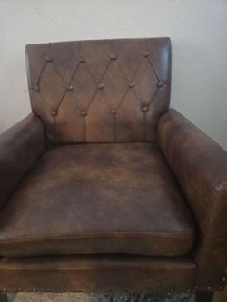 Brown Leather Tufted Accent Chair