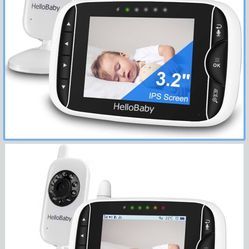 Video Baby Monitor with Camera and Audio, 3.2Inch LCD Display, Infrared Night Vision, Two-Way Audio and Room Temperature Monitoring,Lullaby,Sound Acti