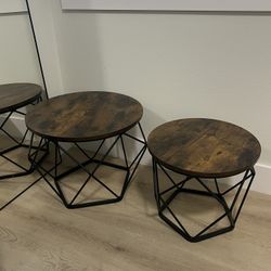 Set of 2 Round Side / Coffee Tables – Rustic Brown & Black (Assembled)