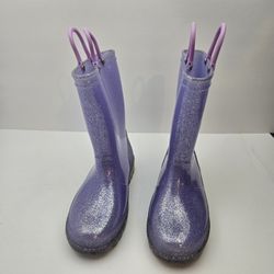 Girls Youth Size 1 Purple Sparkle Light up Rain Boots