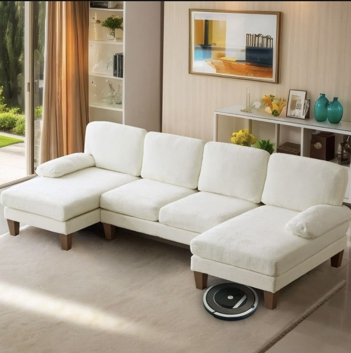 NEW - Ktaxon Sectional Sofa Set, U-Shaped Blended Chenille Couch, 4 Seat Lounge Sleeper with Chaise for Living Room Home