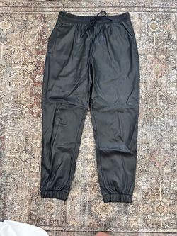 Black Faux Leather Jogger Pants