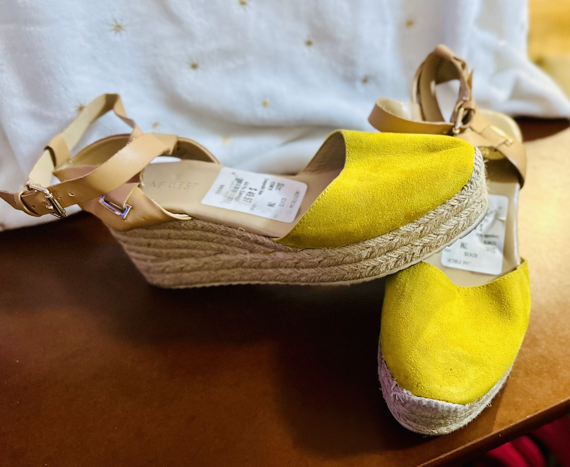 Women’s Nine West Espadrilles Yellow Suede Wedges Size 7