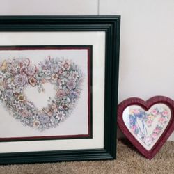Vintage Large Home Interior Heart Floral and Butterfly Solid Wood Frame Picture Wall Grouping 