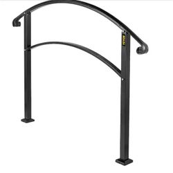 Handrails Fit 1 to 3 Steps Stair Railing Wrought Iron Handrail Front Porch Hand Rail for Outdoor Steps, Black