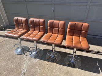 Set of 4 Cognac Faux Leather Adjustable Bar Stools