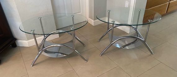 Oval Glass Top Side Tables - Pair