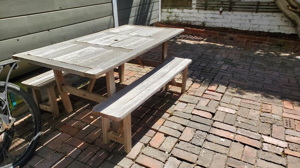 Teak Table And 2 Benches