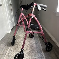 Pink Lightweight Folding Support Chair w/Hand Brakes and Wheels