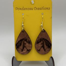 Teardrop Design - Horse (engraved) - Stained Wood - Earrings