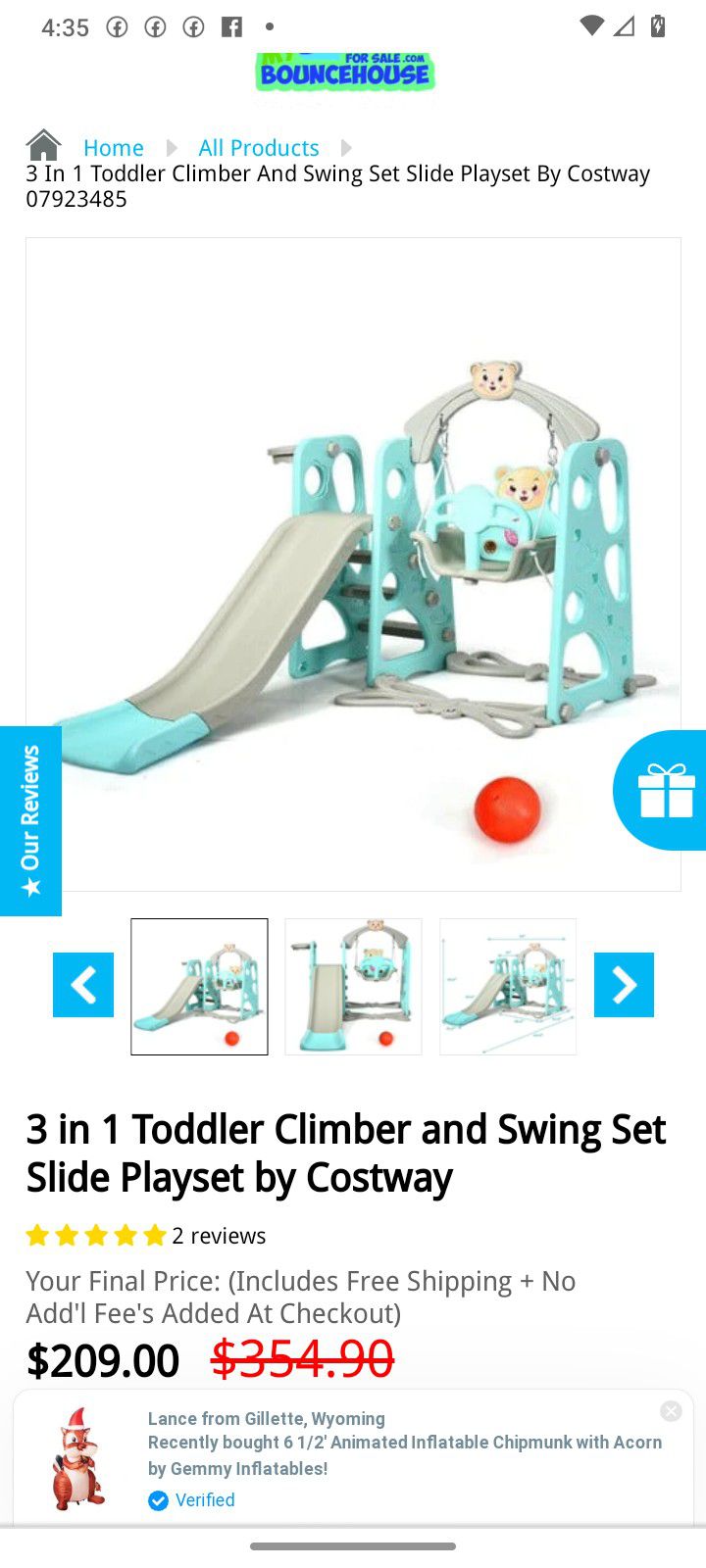 Climber and Swing Set Slide Playset $180